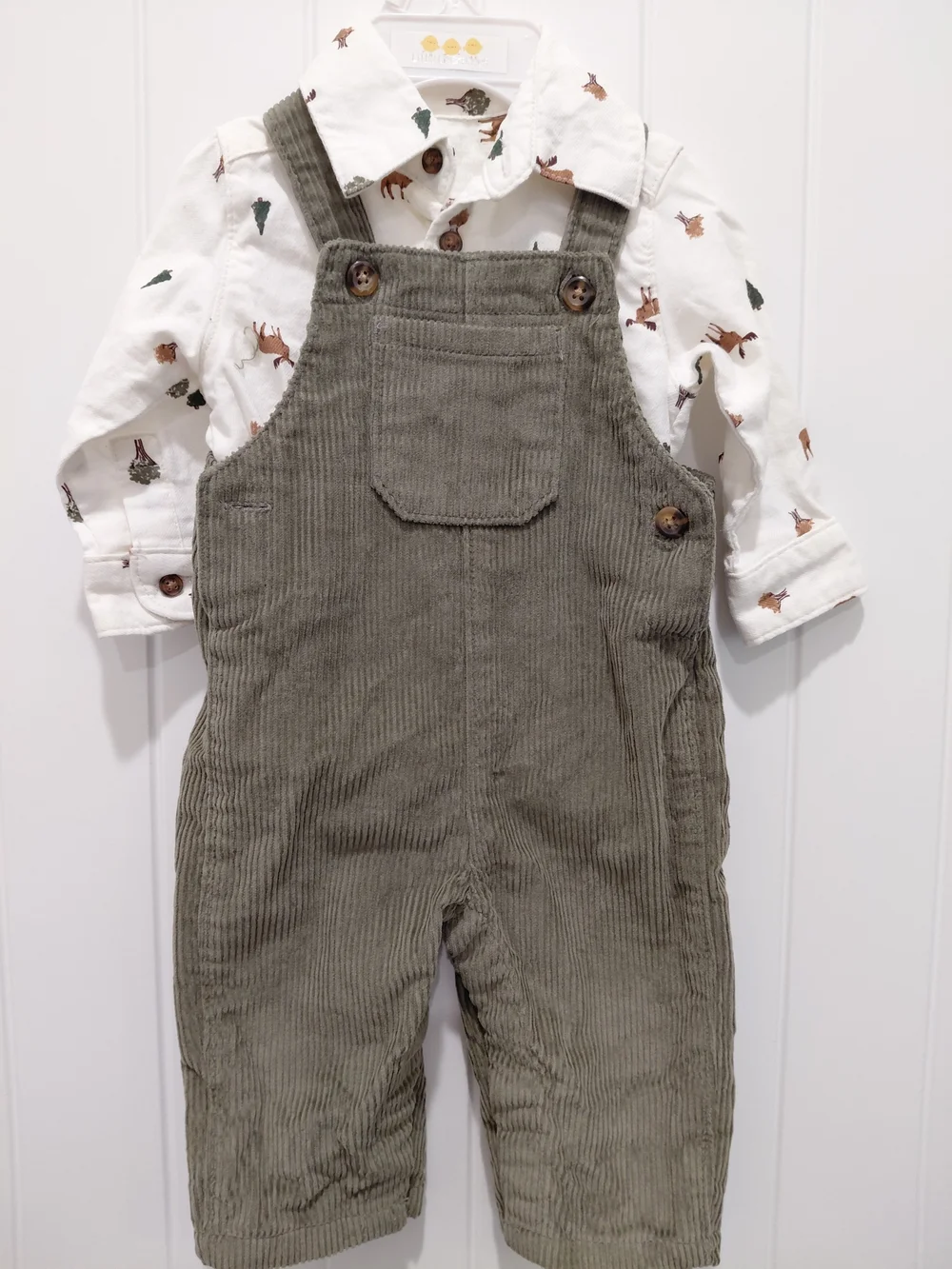 Carter's Olive Corduroy Overalls with Button Straps #0927